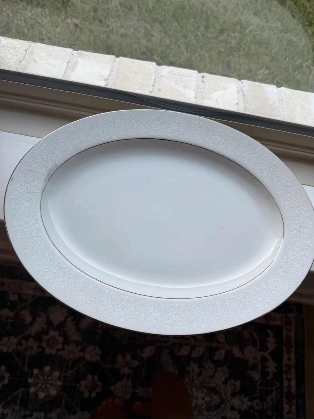 White Embossed Rim Porcelain Serving Platter